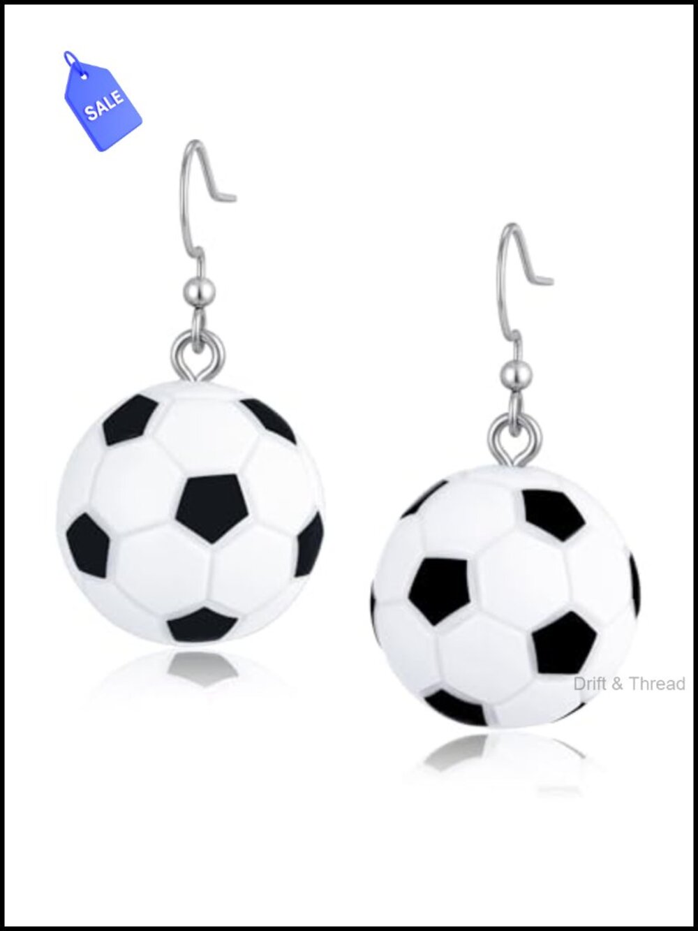 Soccer Ball Dangle Earrings Plastic Fishhook Drop Sports Fan Jewelry